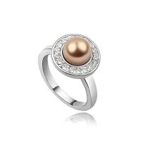 Rhinestone Zinc Alloy Finger Ring, with CRYSTALLIZED™ Crystal Pearl, Round, platinum plated, for woman & with rhinestone 14.5mm, Inner Approx 20mm 