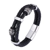 Leather Bracelet, with 316 Stainless Steel, polished, fashion jewelry & for man 12mm 