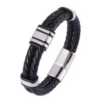 Leather Bracelet, with 316 Stainless Steel, polished, fashion jewelry & for man 12mm 