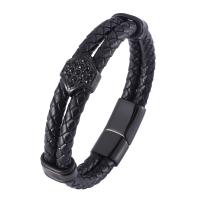 Leather Bracelet, with 316 Stainless Steel, plated, fashion jewelry & for man 12mm 
