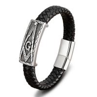 Leather Bracelet, with 316 Stainless Steel, polished, fashion jewelry  & for man & blacken 