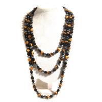 Gemstone Necklaces, Tiger Eye, with Obsidian & Hematite, Round, fashion jewelry mixed colors 