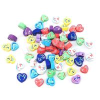 Perles bijoux Fimo , argile de polymère, coeur, DIY, couleurs mélangées, 10mm, Environ Vendu par sac