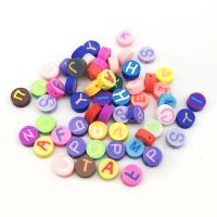 Perles bijoux Fimo , argile de polymère, Rond, DIY & avec le motif de lettre, couleurs mélangées, 10mm, Environ Vendu par sac