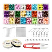 DIY Jewelry Finding Kit, Glass Beads, with Plastic Box & Elastic Thread & Iron & Zinc Alloy, painted, mixed colors 