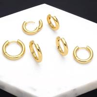 Brass Huggie Hoop Earring, Round, gold color plated & for woman, golden [