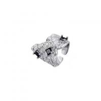 alliage de zinc Cuff Bague, avec cristal, Placage de couleur argentée, bijoux de mode & réglable & pour femme, argent, Diamètre inté Environ 19mm, Vendu par PC