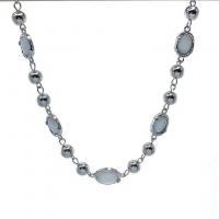 Katzenauge Halskette, Messing, mit Katzenauge, rund, silberfarben plattiert, Modeschmuck & für Frau, Silberfarbe, Länge:37 cm, verkauft von PC