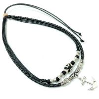 Zinc Alloy Necklace, with leather cord & Tibetan Agate, handmade, Double Layer & for man, black Approx 15.35 Inch 