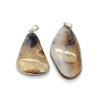 Lace Agate Pendants, with Brass, silver color plated, Unisex, mixed colors, 20x40- 