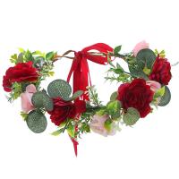 Свадебный волосы Венок, ткань, с Сатиновая лента, Форма цветка, Регулируемый & Женский, красный, 170mm, продается PC