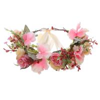 Bridal Hair Wreath, Cloth, with Satin Ribbon, Flower, Adjustable & wedding gift & for woman, pink, 170mm 
