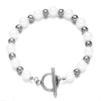 Plastic Pearl Bracelets, 304 Stainless Steel, with Plastic Pearl, Vacuum Plating & for woman 