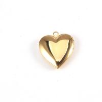 Stainless Steel Locket Pendant , 304 Stainless Steel, Heart, polished, with photo locket, golden 