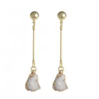Agate Drop Earring, Ice Quartz Agate, with Brass, gold color plated, for woman 50mm 