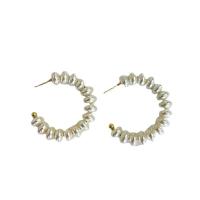 Plastic Pearl Zinc Alloy Earring, with Zinc Alloy, Donut, gold color plated, fashion jewelry & for woman, white, 45mm 