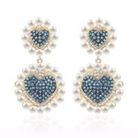 Cubic Zirconia Micro Pave Brass Earring, Heart, gold color plated, for woman & with cubic zirconia 