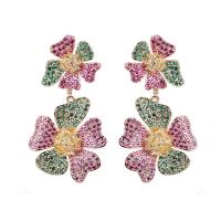 Cubic Zirconia Micro Pave Brass Earring, Flower, plated, for woman & with cubic zirconia 