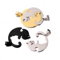 Stainless Steel Couple Pendant, 304 Stainless Steel, Cat, Vacuum Ion Plating, 2 pieces & DIY & Unisex 