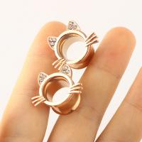 Fashion Piercing Tunnel, 304 Stainless Steel, Cat, Vacuum Ion Plating, fashion jewelry & for woman, rose gold color 
