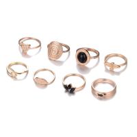 Zinc Alloy Ring Set, gold color plated, 7 pieces & for woman & with rhinestone, 18-20mm, US Ring .5 