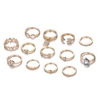 Zinc Alloy Ring Set, gold color plated, 13 pieces & for woman & with rhinestone, 18-20mm, US Ring .5 