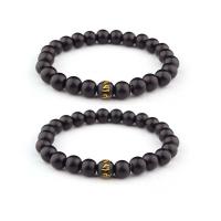 Black Agate Bracelets, with Glass Beads, Round, elastic & Unisex, black, 8mm .5 Inch 