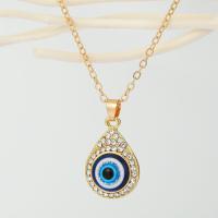 Collier Evil Eye bijoux, alliage de zinc, avec résine, avec 1.96inch chaînes de rallonge, Mauvais œil, Placage de couleur d'or, pour femme & avec strass Environ 19.6 pouce, Vendu par PC