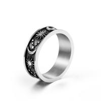 316L Stainless Steel Finger Ring, Moon and Star, for man & blacken, original color, US Ring 