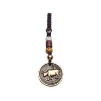 Brass Key Chain, with Xingyue Bodhi & Polyester Cord, Flat Round, oil seal, portable & Unisex 