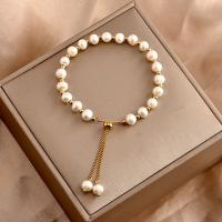 Cultured Freshwater Pearl Bracelets, with Brass, gold color plated, Korean style & for woman Approx 7-7.5 Inch 