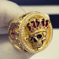 Rhinestone Zinc Alloy Finger Ring, fashion jewelry & for man & with rhinestone, golden 