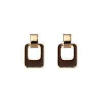 Brass Drop Earring, Rectangle, real gold plated, fashion jewelry & for woman & enamel & hollow, golden 