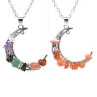 Gemstone Chip Necklaces, Natural Stone, with Brass & Zinc Alloy, Moon, silver color plated & for woman 50mm Approx 53 cm 