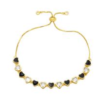 Cubic Zirconia Micro Pave Brass Bracelet, Heart, gold color plated, micro pave cubic zirconia & for woman & enamel .2 Inch 