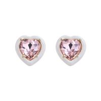 Crystal Jewelry Earring, Zinc Alloy, with Crystal, Heart, gold color plated, fashion jewelry & for woman, pink, 22mm 
