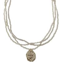 Collier de perles en plastique, perle de plastique, avec alliage de zinc, avec 6cm chaînes de rallonge, Placage de couleur d'or, bijoux de mode & multicouche & réglable & pour femme, blanc Environ 43 cm, Vendu par PC
