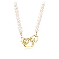 Collier de perles en plastique, perle de plastique, avec alliage de zinc, coeur, Placage de couleur d'or, bijoux de mode & pour femme, blanc Environ 46 cm, Vendu par PC