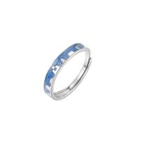 Couple Finger Rings, 925 Sterling Silver, platinum plated, Adjustable & epoxy gel, blue 