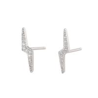 Cubic Zirconia Micro Pave Sterling Silver Earring, 925 Sterling Silver, Lightning Symbol, plated, micro pave cubic zirconia & for woman 