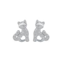 Cubic Zirconia Micro Pave Sterling Silver Earring, 925 Sterling Silver, Cat, platinum plated, micro pave cubic zirconia & for woman, white 