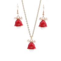 Enamel Zinc Alloy Jewelry Sets, earring & necklace, mushroom, gold color plated, 2 pieces & Christmas jewelry & for woman, red 