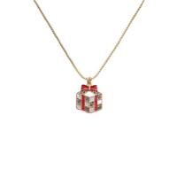 Рождественские украшения свитер ожерелье, Латунь, коробка для подарка, плакирован золотом, Мужская & инкрустированное микро кубического циркония & эмаль, разноцветный, длина:15.75 дюймовый, продается PC