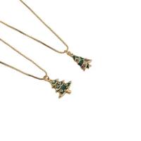Christmas Jewelry Necklace, Brass, Christmas Tree, gold color plated, Unisex & micro pave cubic zirconia & enamel .75 Inch 