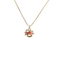 Christmas Jewelry Necklace, Brass, Christmas Bell, gold color plated & micro pave cubic zirconia & for woman & enamel .75 Inch 