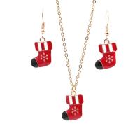 Enamel Zinc Alloy Jewelry Sets, earring & necklace, Christmas Sock, gold color plated, 2 pieces & Christmas jewelry & for woman 