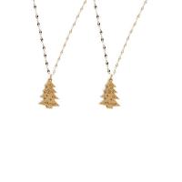 Bijoux de Noël Collier Pull, Acier inoxydable 304, arbre de noël, Placage sous vide, pour femme, doré .75 pouce, Vendu par PC