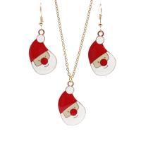 Enamel Zinc Alloy Jewelry Sets, earring & necklace, Santa Claus, gold color plated, 2 pieces & Christmas jewelry & for woman 