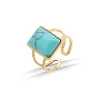 Turquoise Finger Ring, 304 Stainless Steel, with turquoise, fashion jewelry & for woman, golden, 11*15mm,19*7mm 