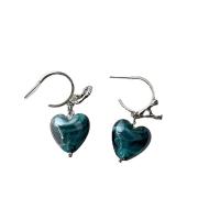 Lampwork Drop Earring, Zinc Alloy, with Lampwork, Heart, silver color plated, fashion jewelry & for woman, blue, 50mm 